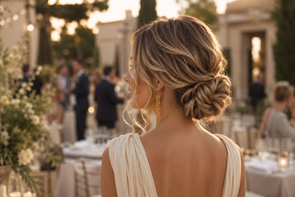 Recogido de invitada para una boda, peinado en la peluquería Dotti de Aravaca